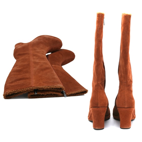 VICTORIA’S SECRET x COLIN STUART Suede Boots Wedge Heel Rust Cognac - Picture 6 of 9